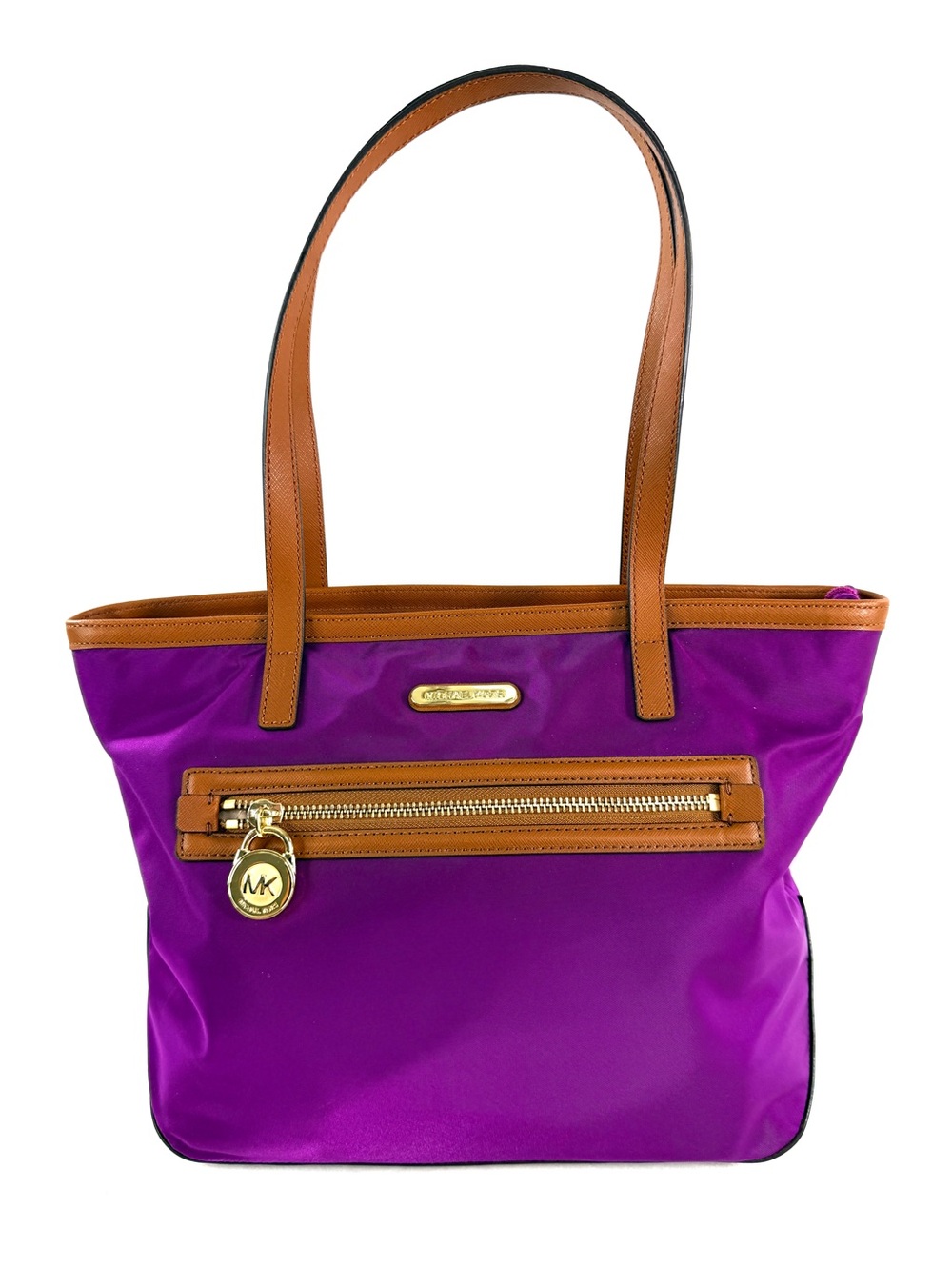 MICHAEL KORS Kempton Purple Nylon Medium Tote Shoulder Bag Brass Lock i1303